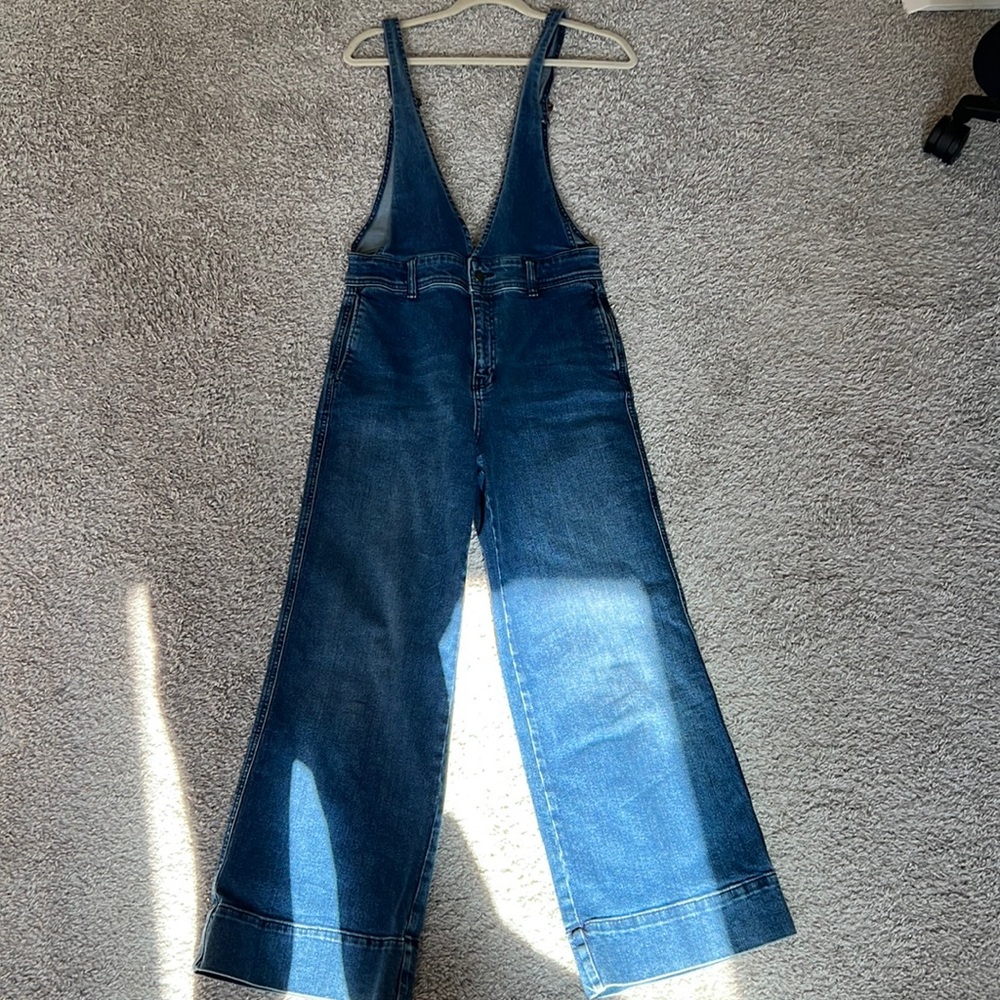 Free people denim wide legged overalls